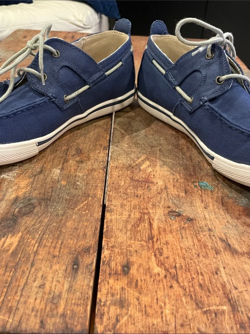 Tommy Bahama Navy Canvas Boat Shoes with Tan Laces